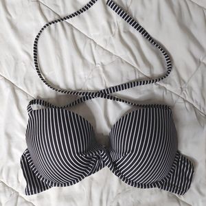 Black and white striped bikini top